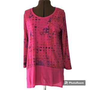 Pink Cotton Top with Roll Tab Sleeves